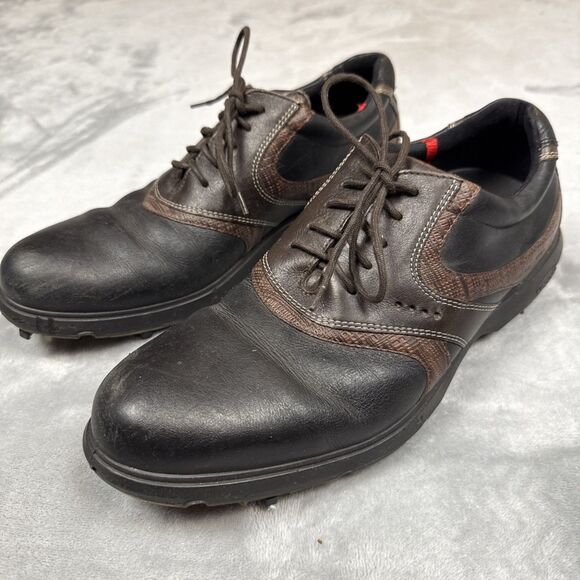 ECCO Classics Golf Shoes Men’s EUR 42 US 8.5–9 Brown Black Leather Soft Spikes - Picture 1 of 12